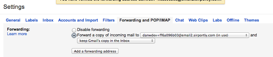 Gmail enable forwarding